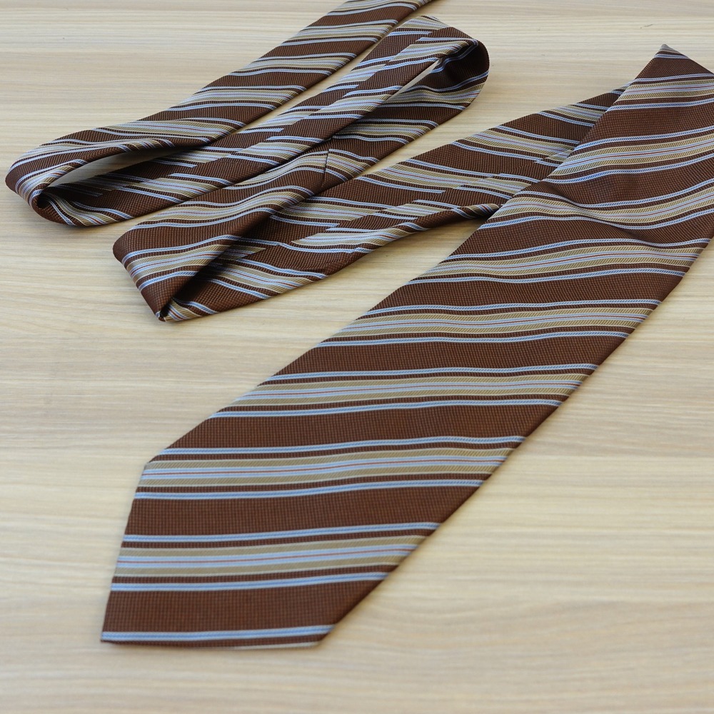 Brown Repp Stripe Silk Tie BOSS HUGO BOSS Mens Italian Regimental Classic ITALY